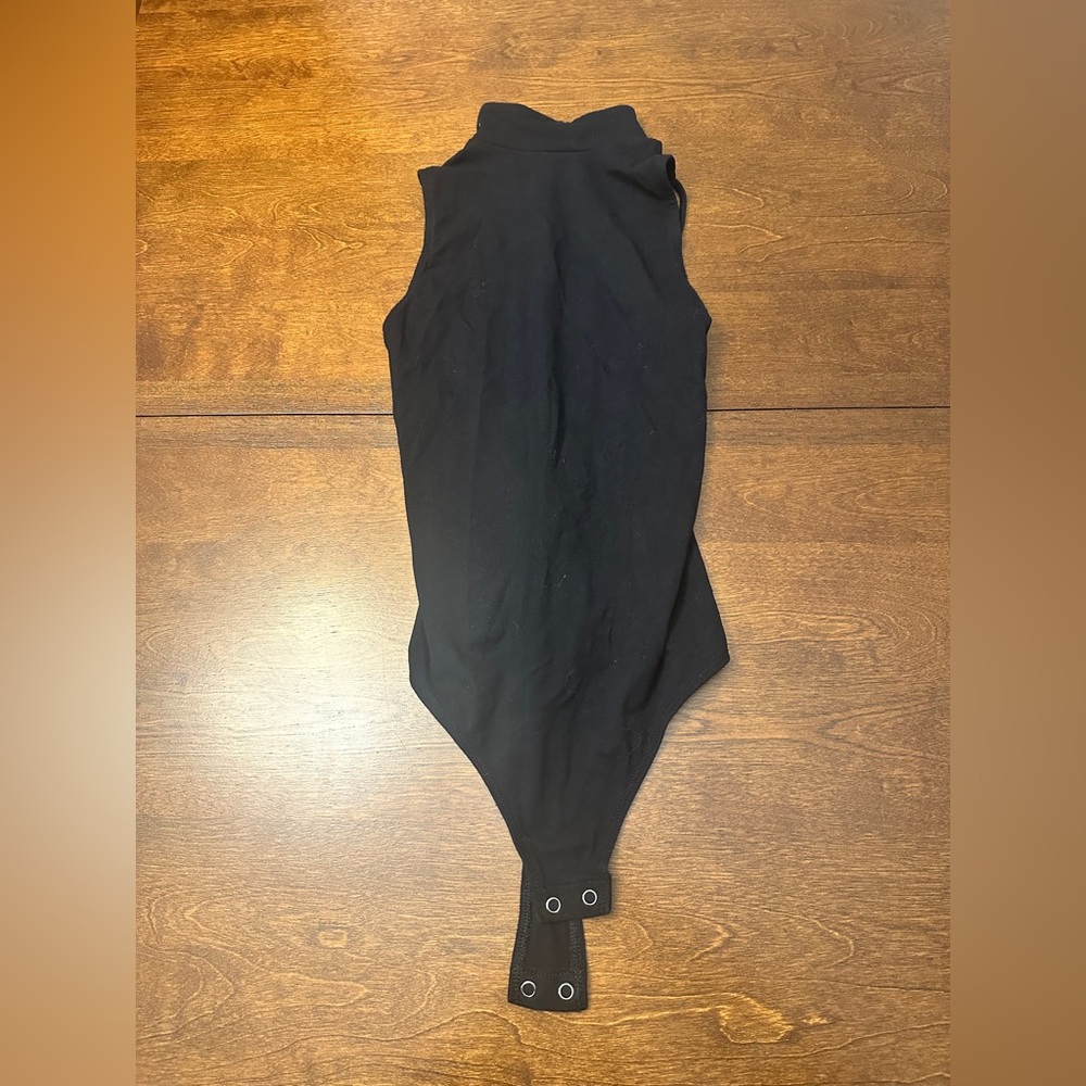 Express Black Sleeveless Bodysuit - Cutout Back and High Neck Front